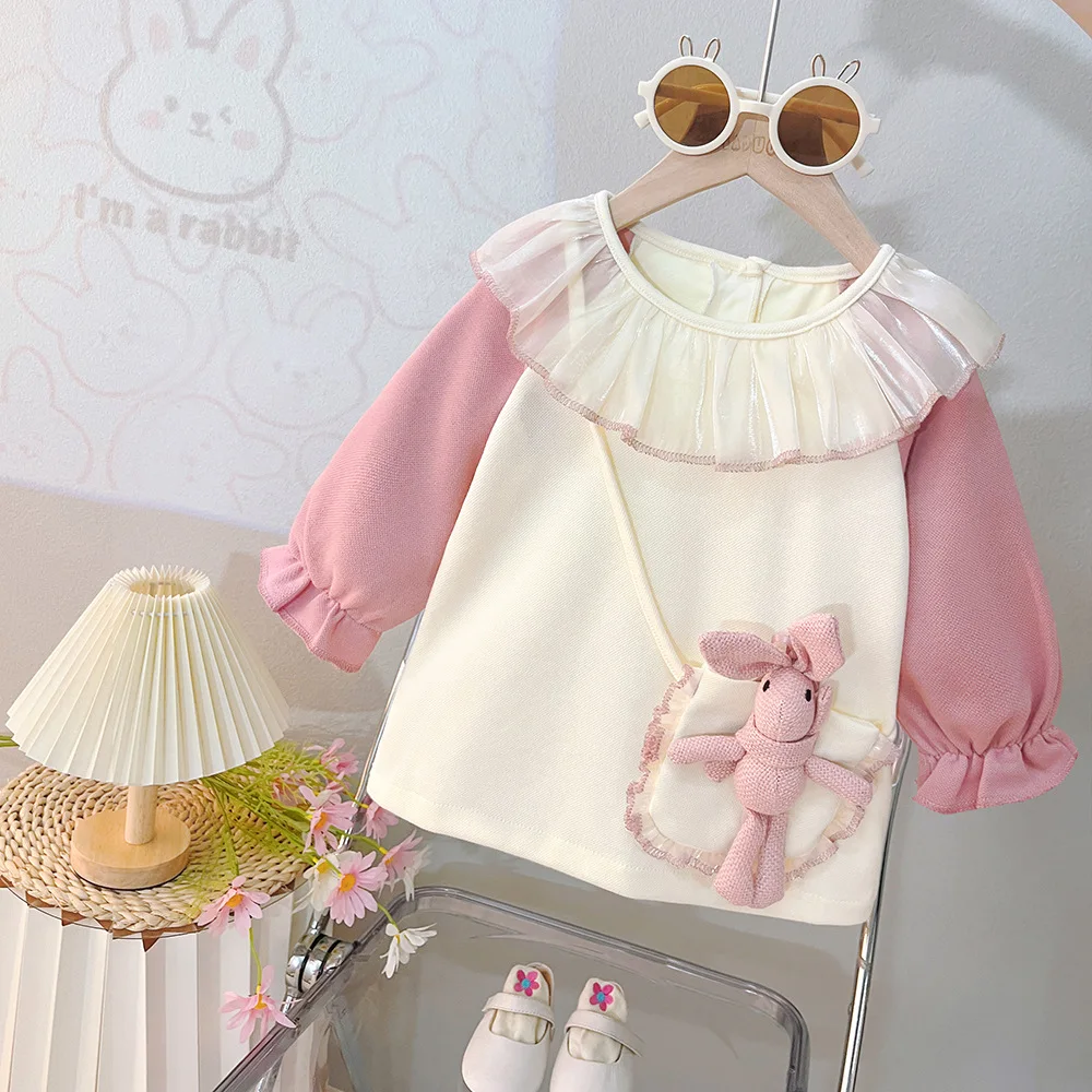 

Baby Girls New Sweet Long-Sleeved Outfit A-line Children Costume Girls Dress Infant Casual Kids Clothes with Rabbit Bag 0-4Y