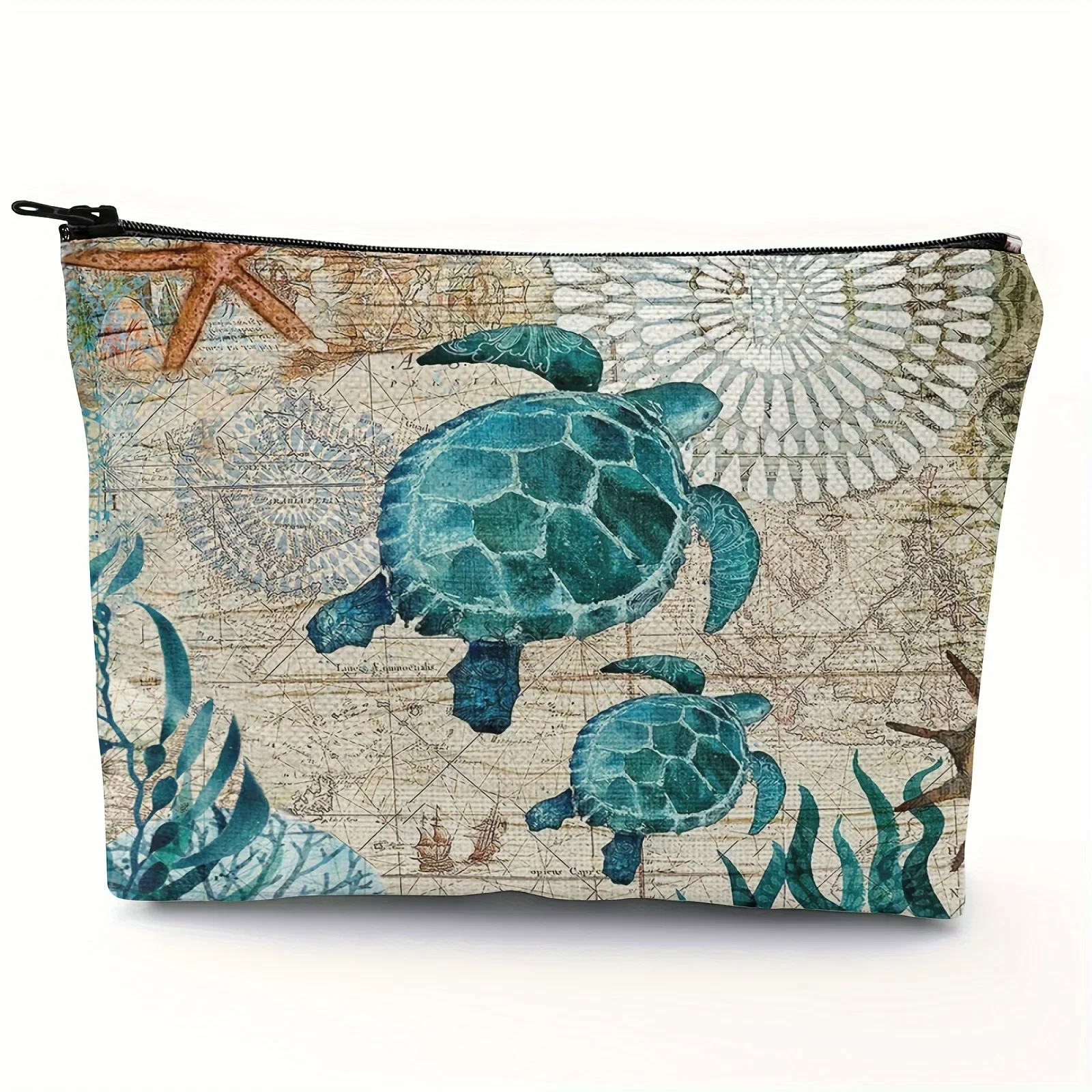 Makeup Bag Personalised Adorable Sea Turtle Travel Linen Clutch Bags Women\'s Beach Sunglasses Sunscreen Storage Pouches Gifts