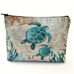 Borsa per il trucco personalizzata adorabile tartaruga marina pochette in lino da viaggio occhiali da sole da spiaggia da donna sacchetti per la conservazione della protezione solare regali