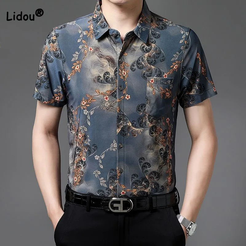 2023 Vintage Trend Printed Polo T Shirt for Men Comfortable Summer New Casual Fashionable Short Sleeve Single-breasted T-shirt