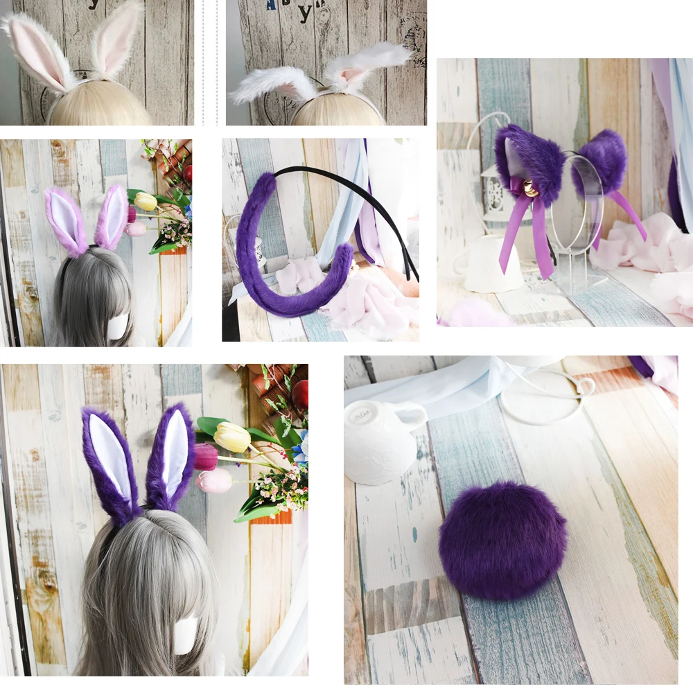 

Custom colour SK∞ Chinen Miya Rabbit Ear Tail Lolita Cosplay Costume Cat Tail Wire inside fox Purple Tail Cos Cute Sexy Party