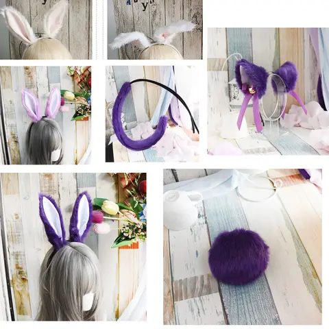 Custom colour SK∞ Chinen Miya Rabbit Ear Tail Lolita Cosplay Costume Cat Tail Wire inside fox Purple Tail Cos Cute Sexy Party