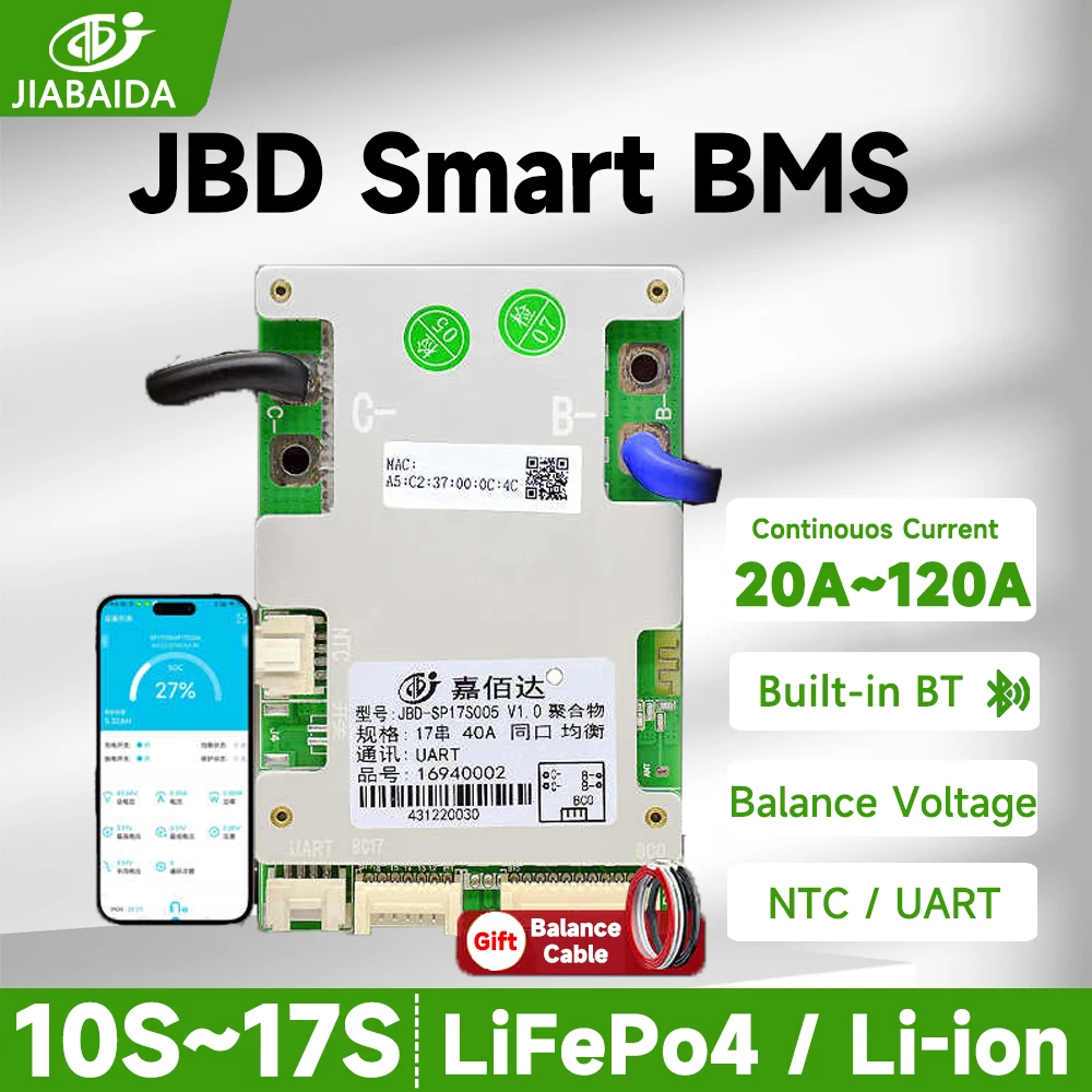 jbd-bms-sp17s005-10s-17s-スマートbt-16s-48v-lifepo4-リチウムイオン-12s-13s-14s-36v-48v-20a-50a-100a-120a-連続電流-jiabaida-bms