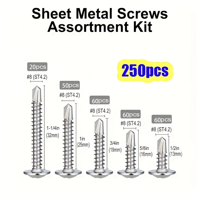 210PCS 410 Stainless Steel M4.2 Large Round Head Cross With Cushion Huasi Self Tapping Drilling Tail Dovetail Iron Sheet Screws