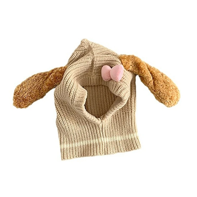 

Baby Integrated Scarf Hat, Autumn Winter Warm Hat Scarf Lovely Dog Plush Ear Protections Bonnet Children's Knitted Hat W3JF