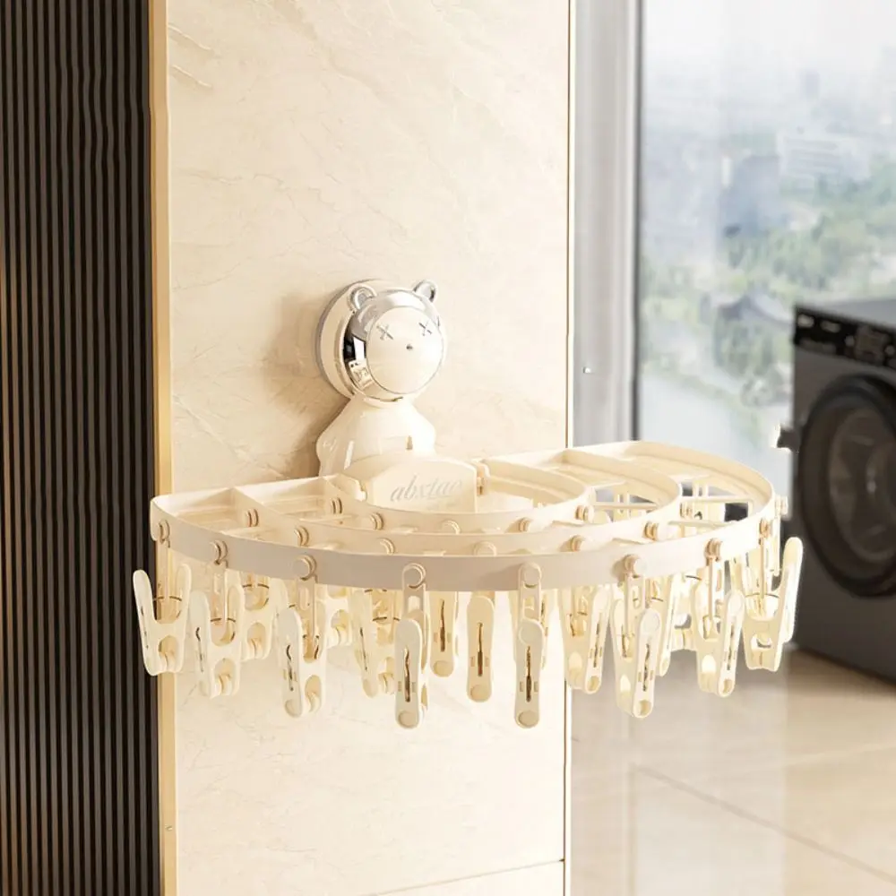 With Clips Suction Cup Sock Hanger Foldable Wall Mounted Sock Drying Rack Retractable Waterproof Drying Hanger Balcony Home