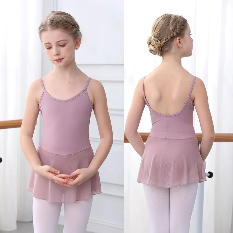 Leotardo de Ballet clásico para niñas, vestido de camisola con falda, ropa de baile lírica, traje de baño de bailarina, Ropa de baile para niños, ropa de tela