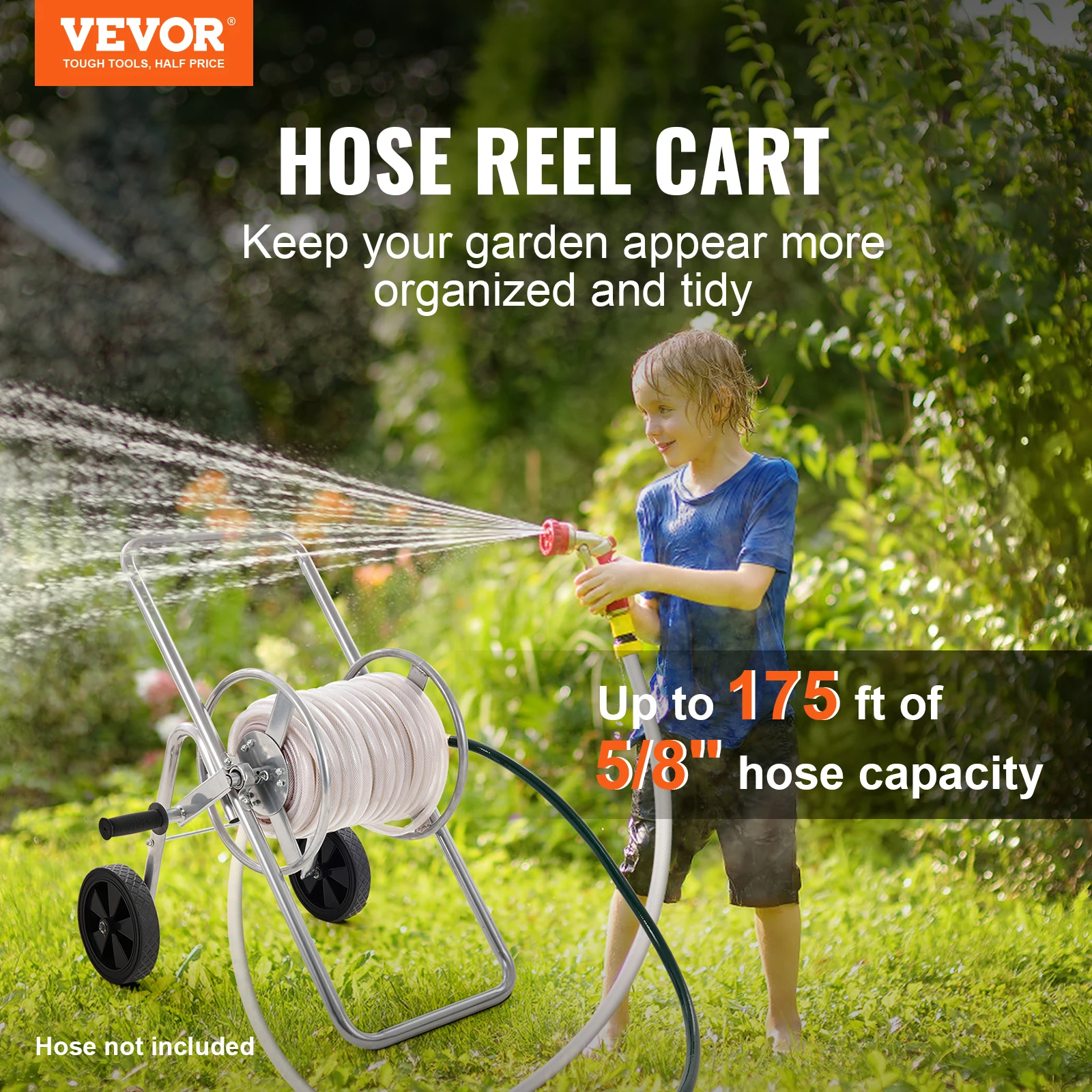 VEVOR Hose Reel Cart  175 ft of 5/8’’ Hose (Hose Not Included) Garden Water Hose Carts Mobile Tools for Garden Yard Lawn