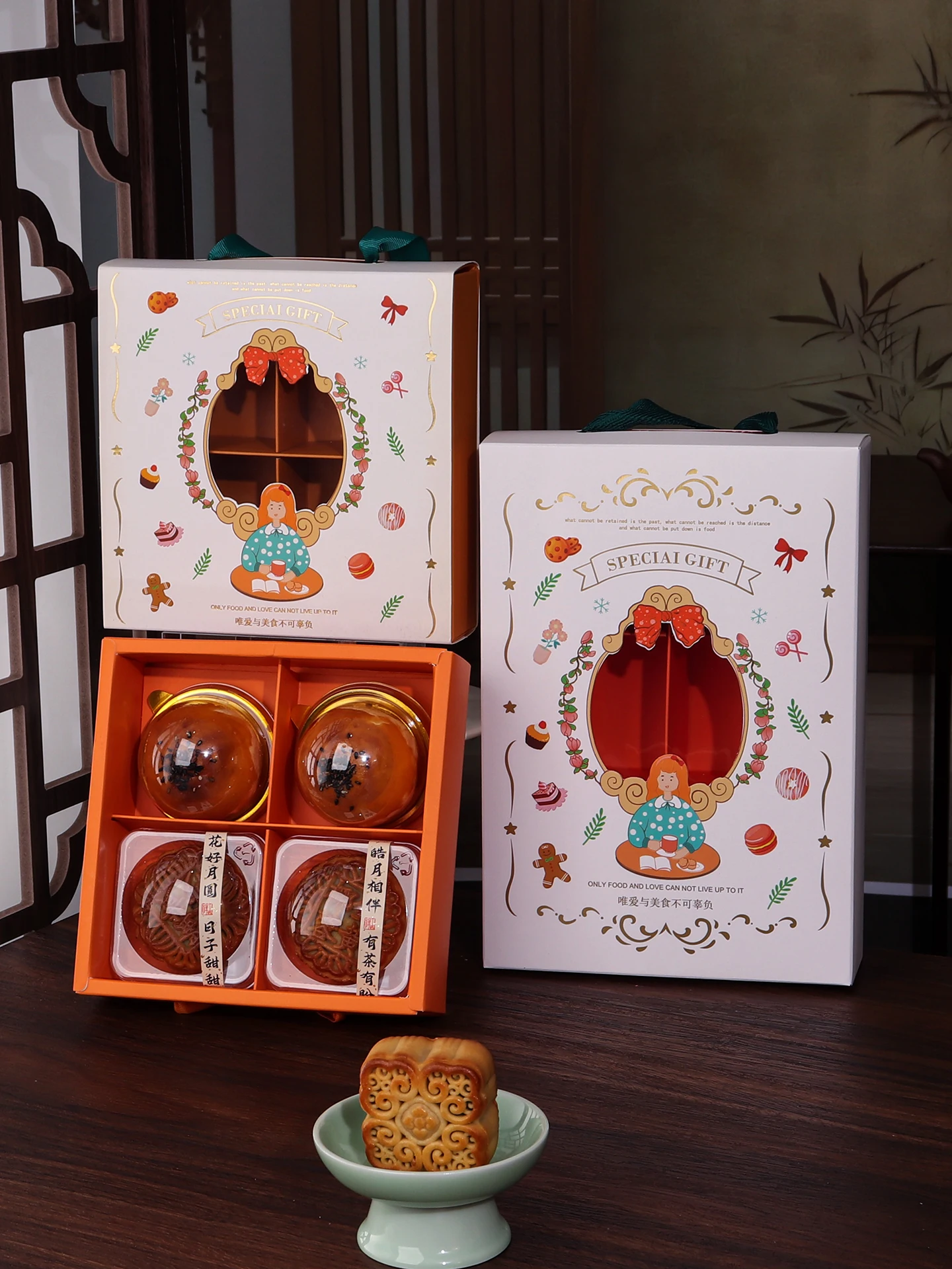 

Портативная коробка для лунного пирога с тиснением из белого золота, 6-компонентная коробка для упаковки печенья, принадлежности для выпечки, идеально подходящие для подарков и домашнего использования