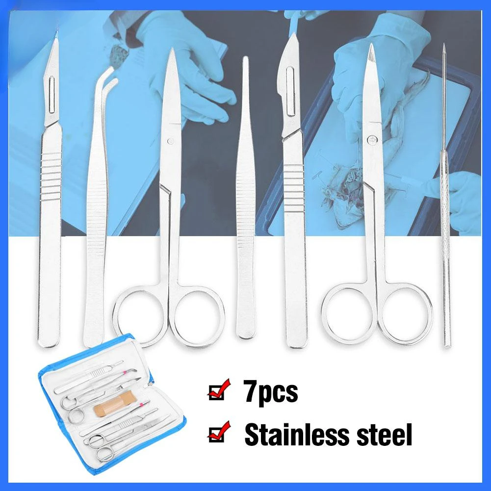 Medical Students Dissecting Dissection Kit Set Biology Student Lab Tools 7pcs Stainless Steel Dissection Tools with Bag