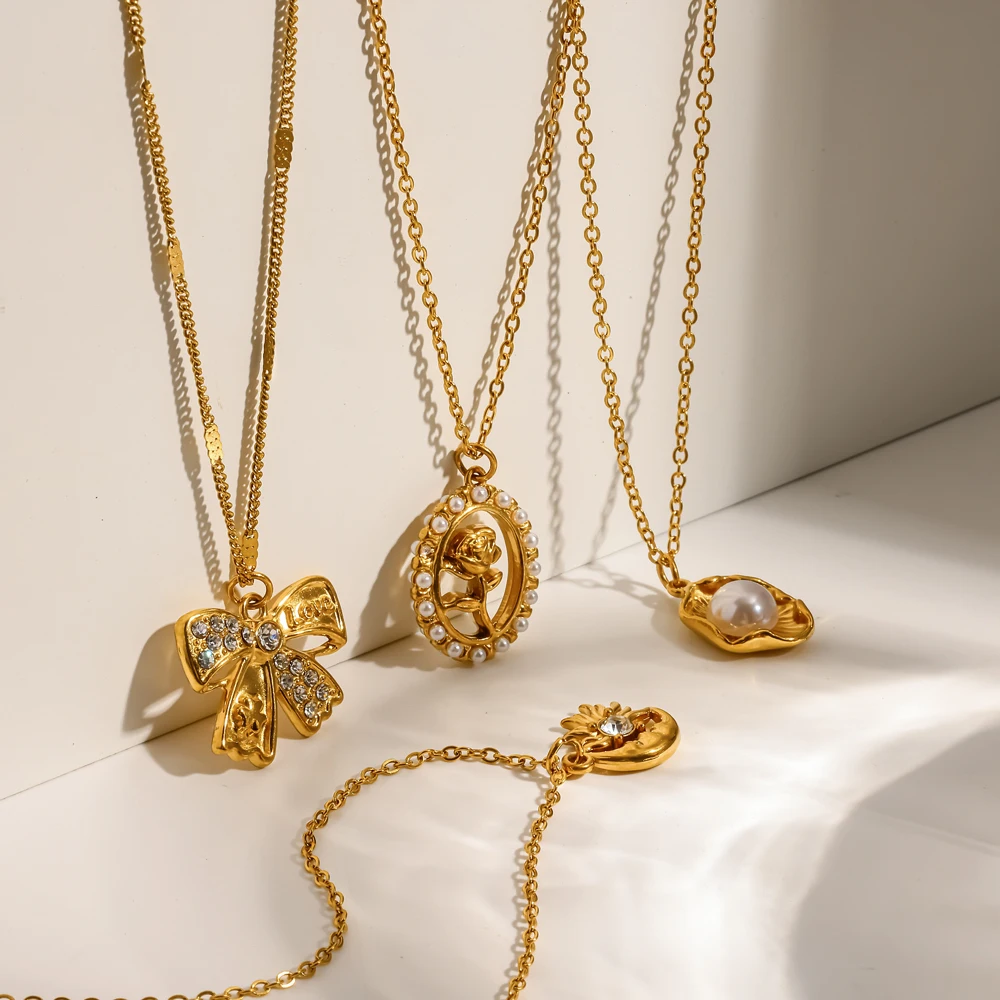 Modische, exquisite, glitzernde Zirkon-geometrische Anhänger-Halskette für Damen aus Edelstahl, farbecht, elegante Halskette, Schmuck – Detail 5