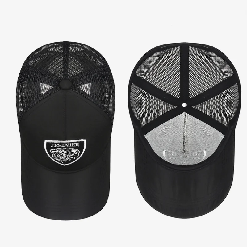 Embroidered Lion Head Black Sunscreen Hat Summer Outdoor Hardtop Mesh Baseball Cap Simple Atmospheric Breathable Snapback Cap