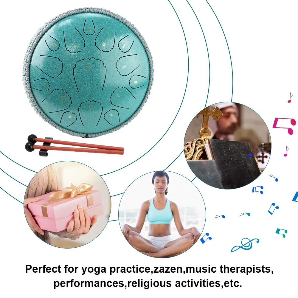 Steel Tongue Drum 13 Inch 15 Notes D Key Percussion Instrument Balmy Drum with Drum Mallets for Meditation Yoga Beginner