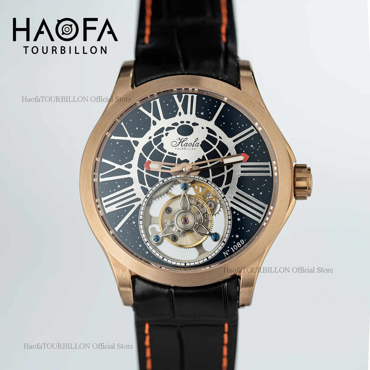 Haofa Large Number Dial Flying Tourbillon Watch Men Manual Movement Mechanical Sapphire Mens Watch Luxury Waterproof 1089