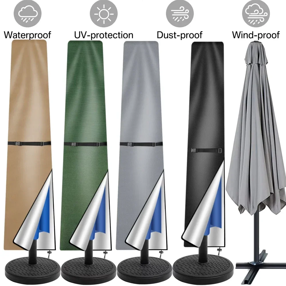 Outdoor Patio Offset Banana Umbrella Cover, Waterproof Cylindrical Protective Sleeve for Cantilever Parasol