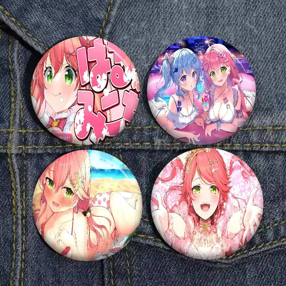 Hololive Sakura M-miko Soft Button Pin Round Metal Badge Lapel Pin Parts Gift Friends Kid Jewelry