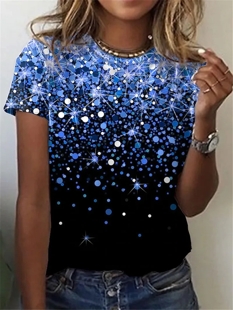 Shiny Round Dot Pattern Women Fashion T-Shirts Short Sleeve 3d Printed Tie-dye Street Trend Ladies Tee 6XL Plus Size Casual Tops