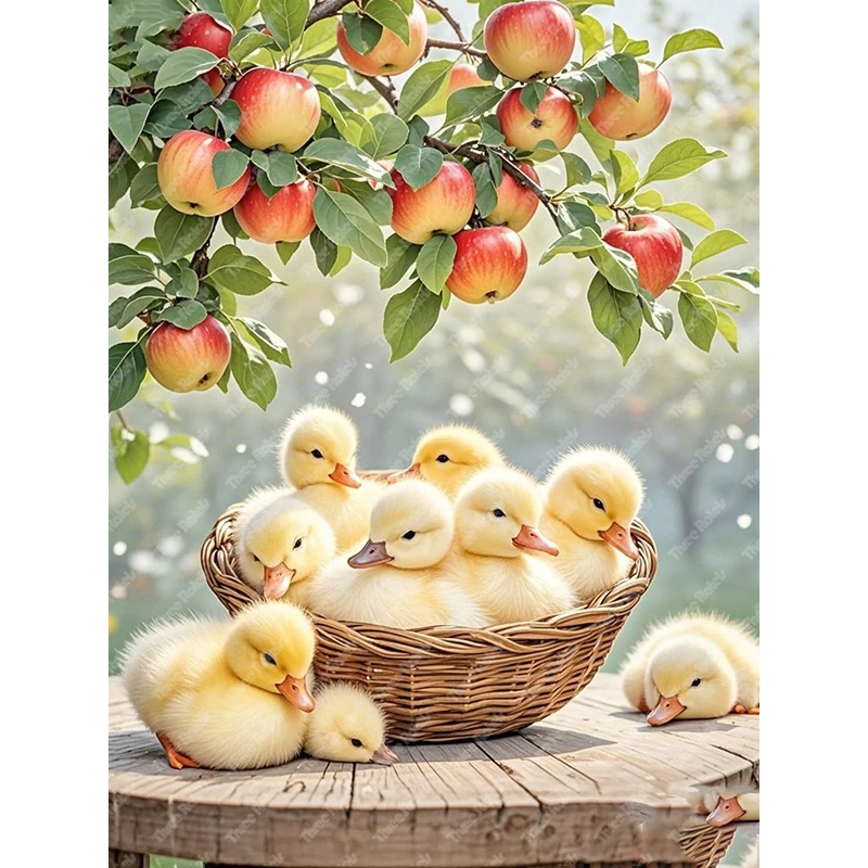 Three Ratels QHH173 little ducks in the bamboo basket under the tree Cartoon Wall Stickers For home decoration