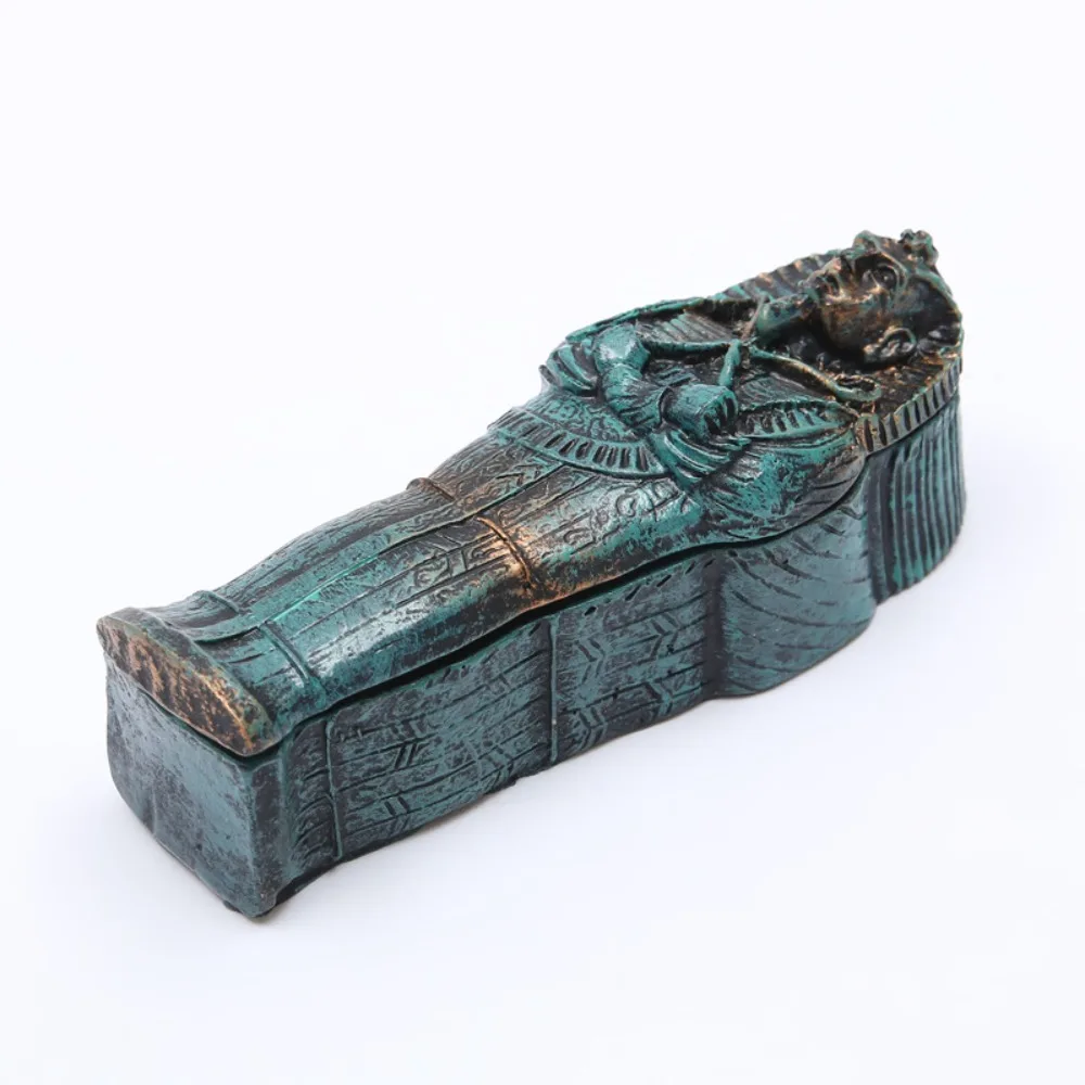 Resin Egyptian Mummy Coffin Ornament 4.92 X 1.77x1.73in Complete Coffin with Separate Lid Mini Resin Mummy Decor