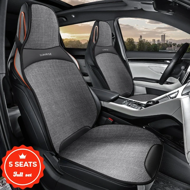 

5-Seat Full Set Linen Seat Covers for One-Piece Seats, Breathable Summer Cool, Perfect Fit for Tesla/BYD/EV Integrated Seats