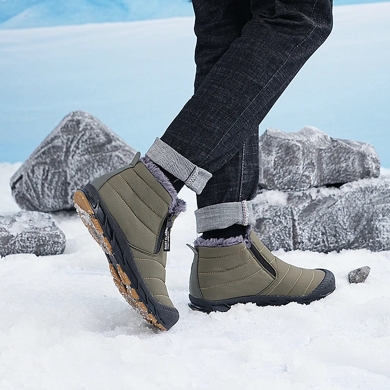 Large Size Winter Men\'s Boots Warm Plush Men\'s Ankle Boots Waterproof Men Snow Boots Couple Outdoor Sneakers Winter Men\'s Shoes