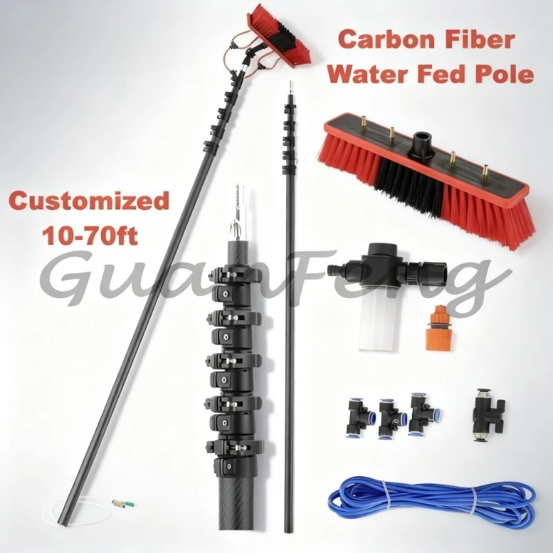 35FT T300 Carbon Fiber Telescopic Water Fed Pole, Lightweight High Strength Extendable Cleaning Pole, Water-Fed Brush System