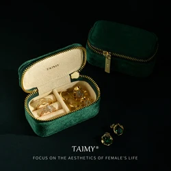 TAIMY-Mini joyero de terciopelo de felpa, caja de almacenamiento de viaje portátil para anillos y pendientes, embalaje de tienda minorista, logotipo personalizado gratis