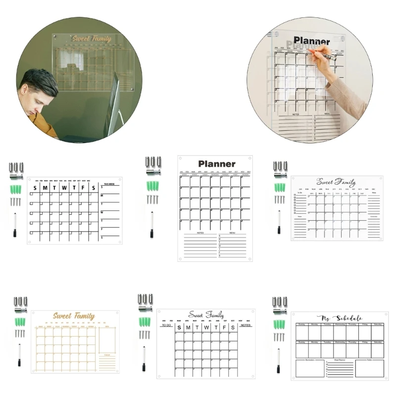 Calendário acrílico para a placa semanal mensal da parede para a casa, escritório