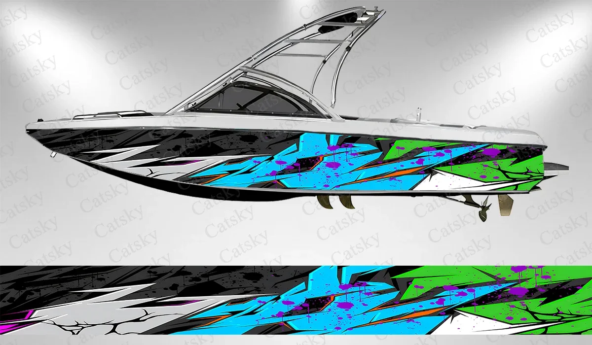 Abstract geometric striped graphics Boat wrap sticker vinyl boat for pontoon deck boat fishing platform decal sticker