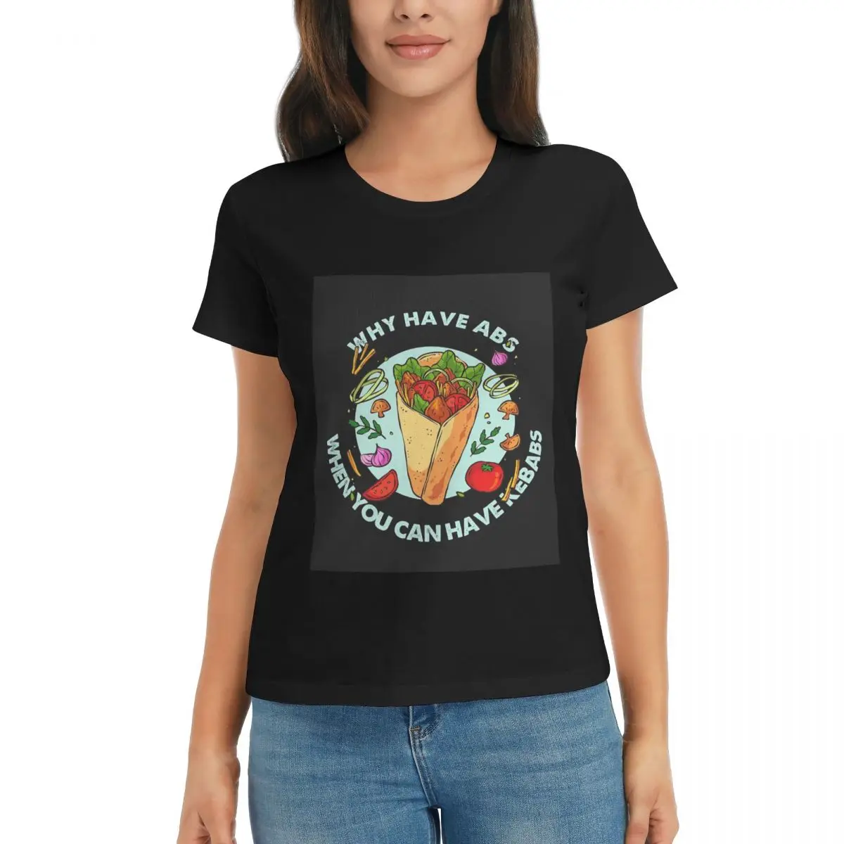 

Женская футболка с забавным рисунком донер-кебаба, летние футболки с короткими рукавами, хлопковые футболки с круглым вырезом, одежда, топы, уличная одежда