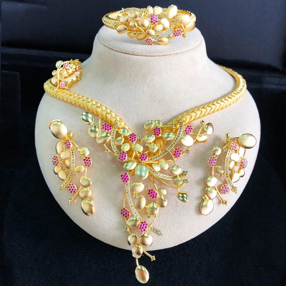 

Famous Brand 4PCS Green CZ Luxury African Jewelry Set For Women Wedding Party Zircon Crystal Dubai Bridal Jewelry Set Gift