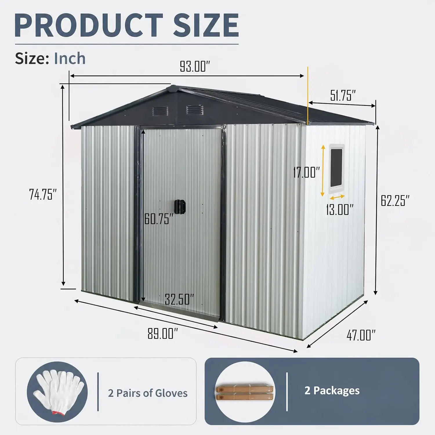 8×4FT Outdoor Storage Shed Heavy-Duty Metal Tool Shed Secure Latch Closure, Customized