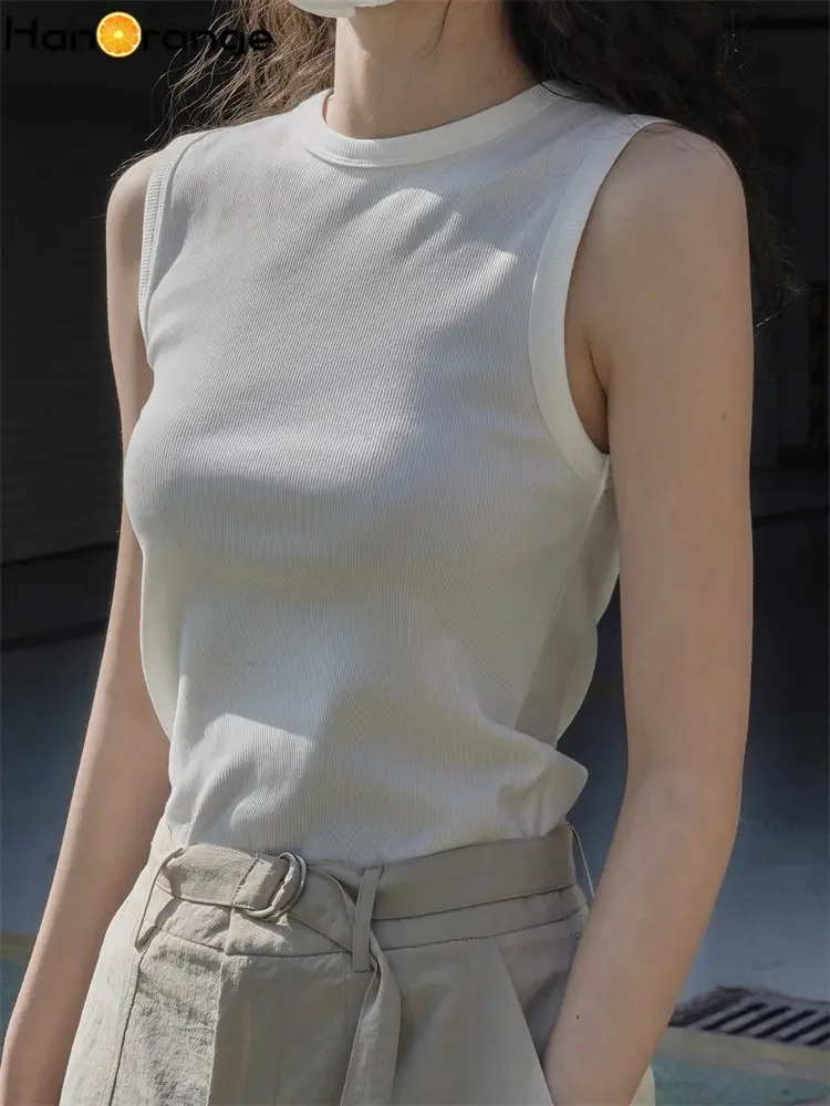 HanOrange 2026 Summer Simple Basic Tank Women Slim Fit No Pressure Overlay Top Female White/Black/Gray