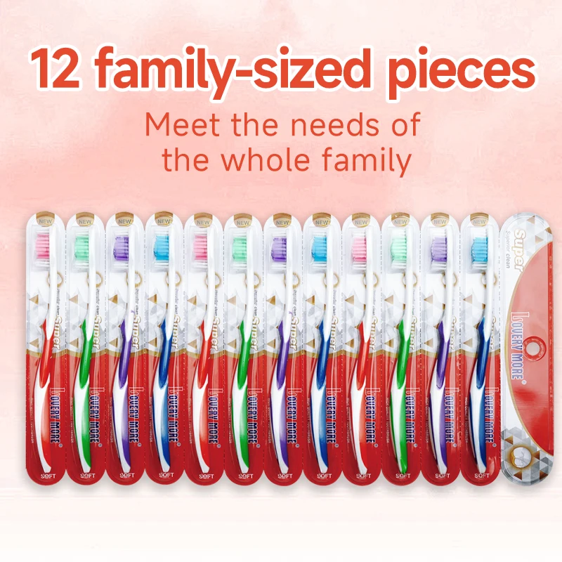 مجموعة فرش أسنان للبالغين مكونة من 12 قطعة، فرشاة أسنان ناعمة بشعيرات مموجة بلونين للبالغين، فرشاة أسنان عائلية للتنظيف العميق والعناية بالفم