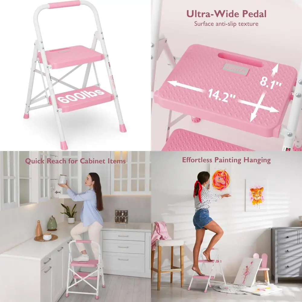 

Складной табурет-ступенька емкостью 600 фунтов, прочная стальная конструкция, нескользящие педали, легкий и портативный для использования в помещении и на открытом воздухе