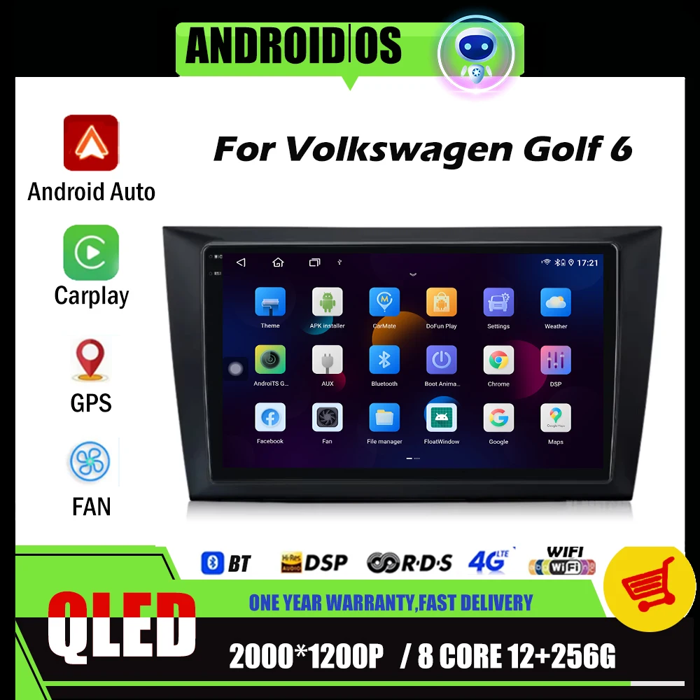 Android 14 for VW Volkswagen Golf 6 2008-2016 Car Radio Multimedia Video player Navigation GPS Wireless Carplay autoradio