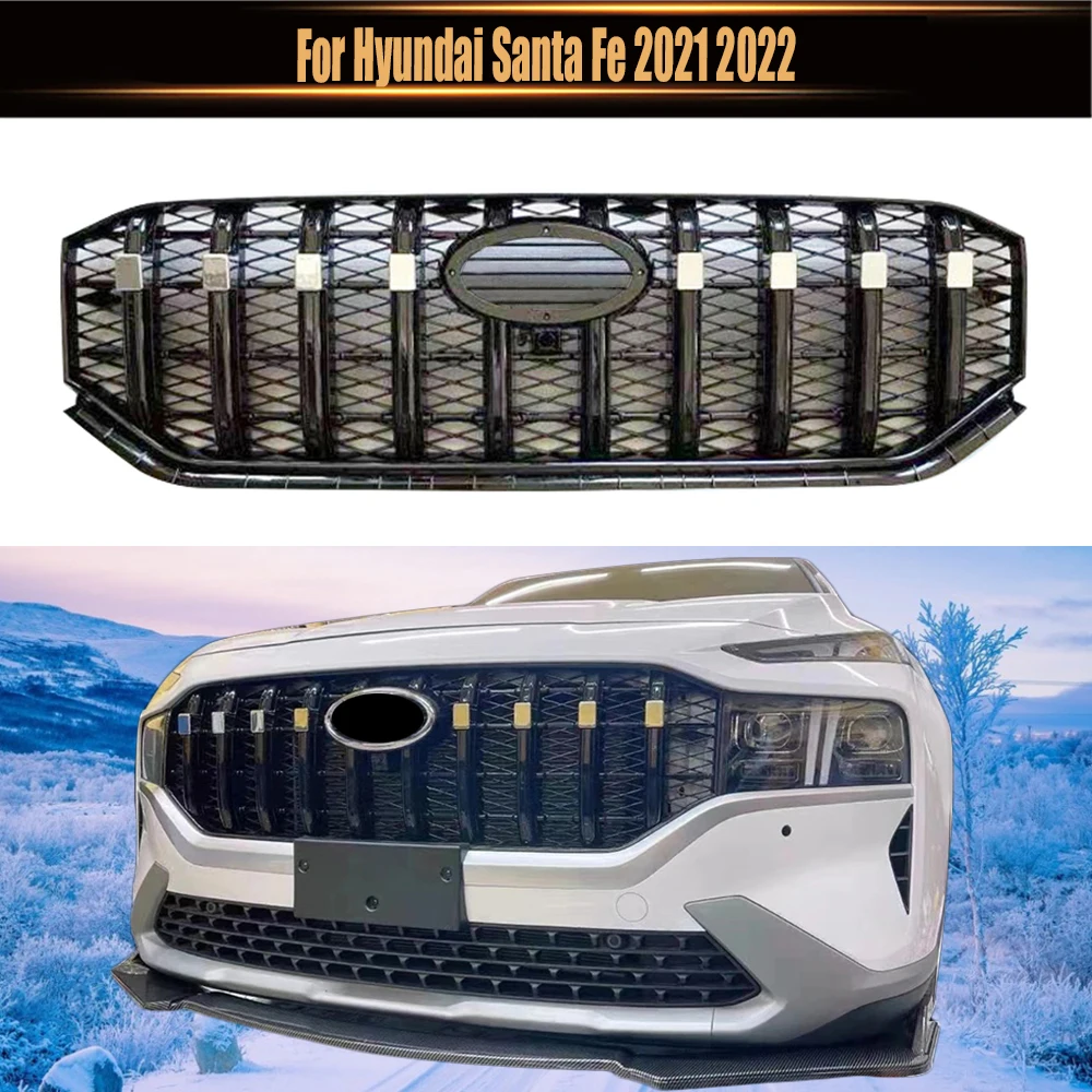 

For Hyundai Santa Fe 2021 2022 Car High Quality Grille Racing grills SUV Auto Parts Tuning Black Or Silver Front Bumper Grill