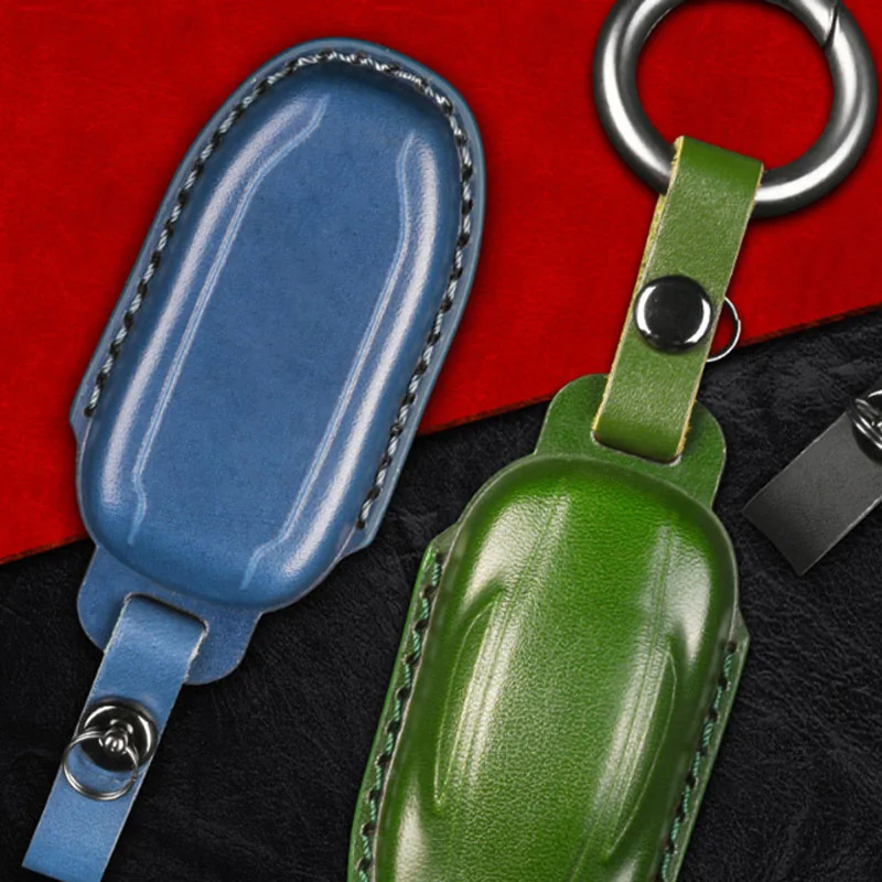 Car Key Case Cover KeyChain Protector Styling Accessories Leather Handmake For Tesla Model 3 2022 2021 2022  Model S Model X