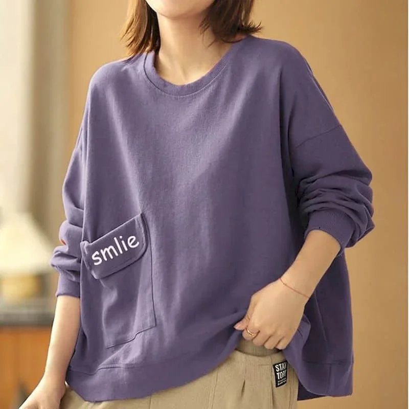 

Pop Printed Pullovers For Women Harajuku Retro Oversized T-shirts Casual Korean Style Long Sleeve O-neck Streetwear Women Clothe