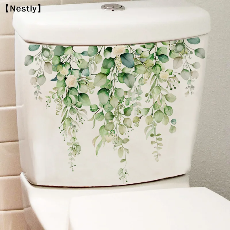Green Plant Leaves Wall Sticker Bathroom Toilet Decor Living Room Cabinet Home Decoration Decals Beautify 〔Nest〕