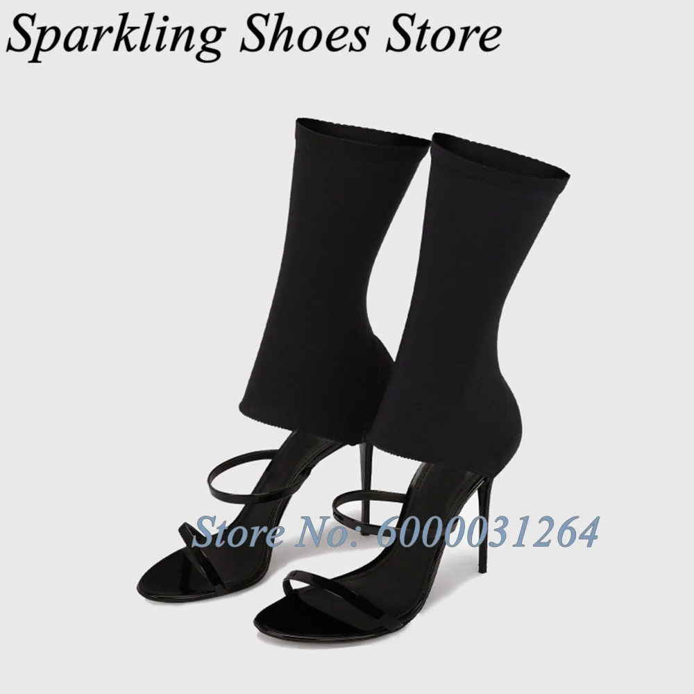 فاخر أسود مزدوج Strappy عالية الكعب متماسكة جورب الكعب الصنادل المفتوحة تو خنجر المرأة أحذية مثيرة 2026 الربيع الصيف تتجه #3