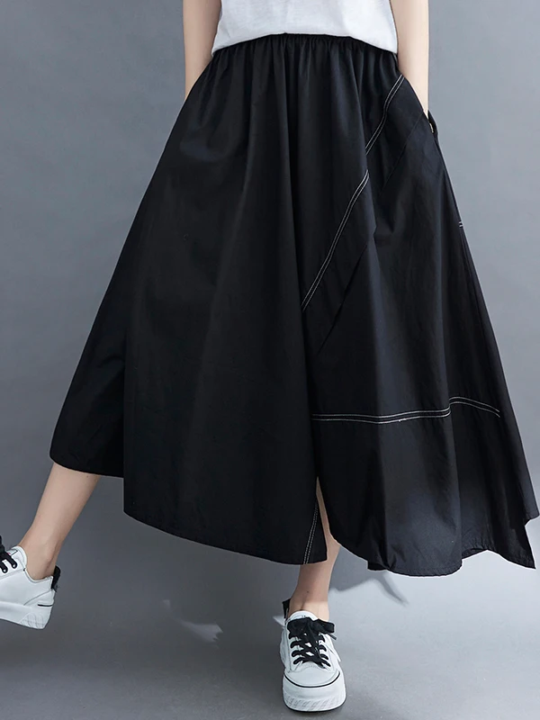 

Large Size Asymmetrical Hem Skirt Artistic Personali Loose Fit Double Sided Wear Casual High Waist Long A-Line Skirt