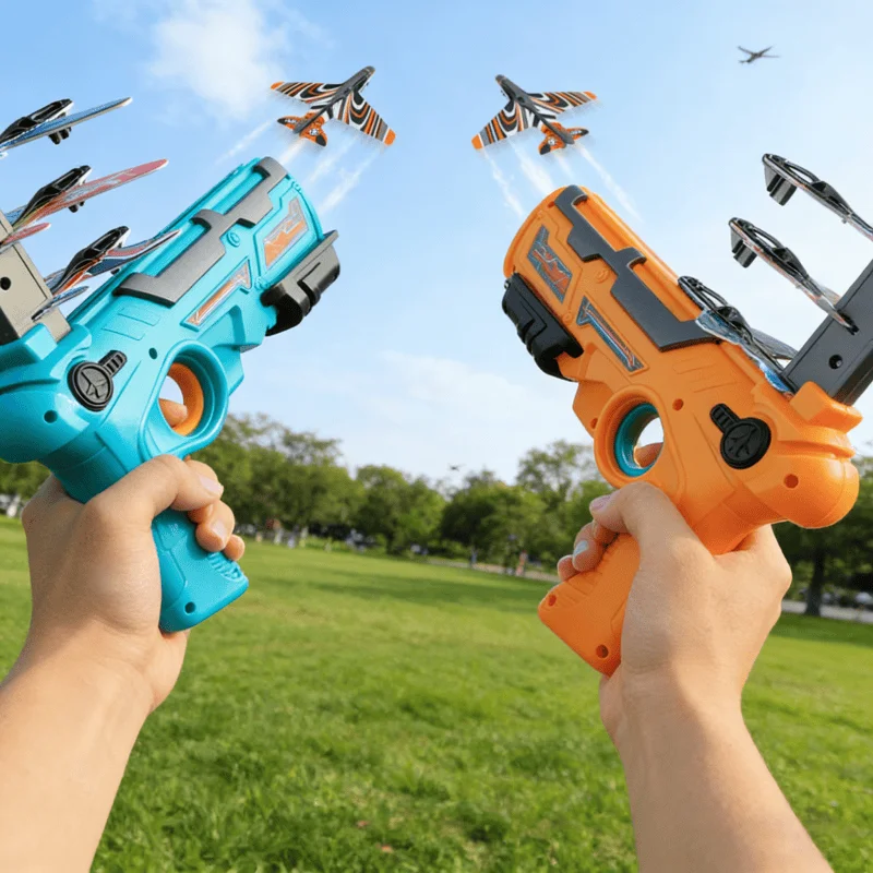 Catapulta Giocattolo Pistola Lanciatore Set Schiuma Esterna Aereo Espulsione Gioco di Tiro Battaglia Aerea Giocattoli Volanti Sicuro Morbido Genitore-Figlio Sport