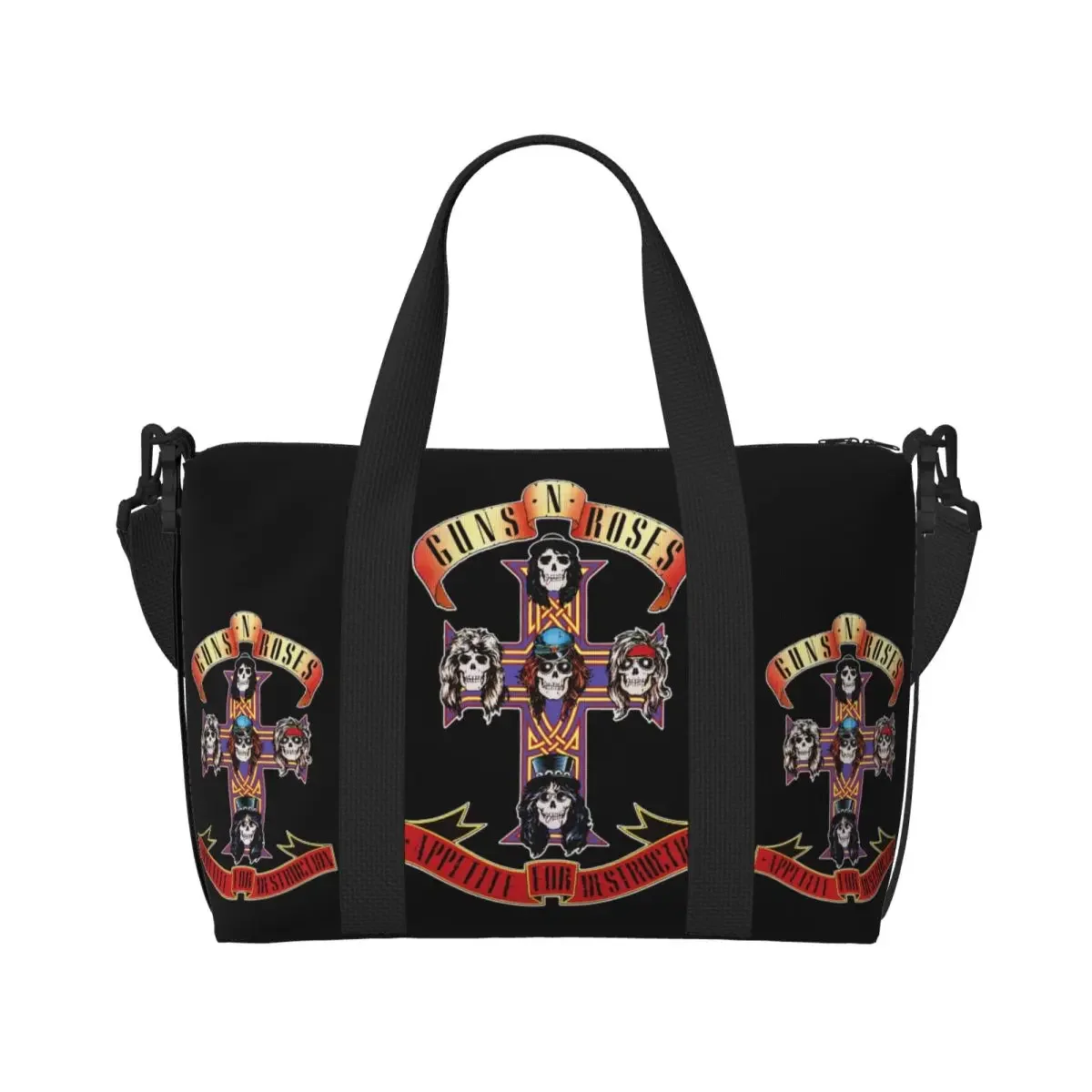 Custom Hard Rock Band Guns N Roses Tote Bag for Women Large Capacity Bullet Logo Beach Gym Travel Bags