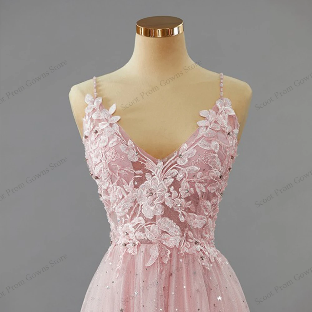 فساتين سهرة وردية بدون حمالات للنساء 2025 فساتين حفلات مخصصة بدون أكمام مع زينة جديدة من التل الناعم رداء De Soirée 2026