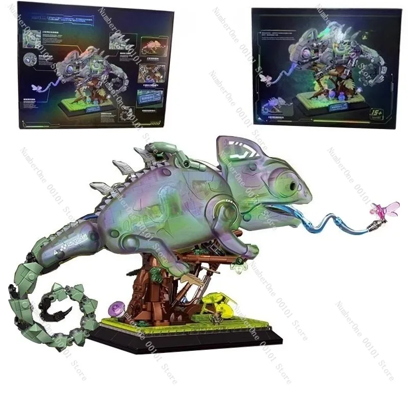 Building Block Chameleon Mechanical Toy, Semi-Disassembly Puzzle Model, Creative Birthday Gift Assembly Toy