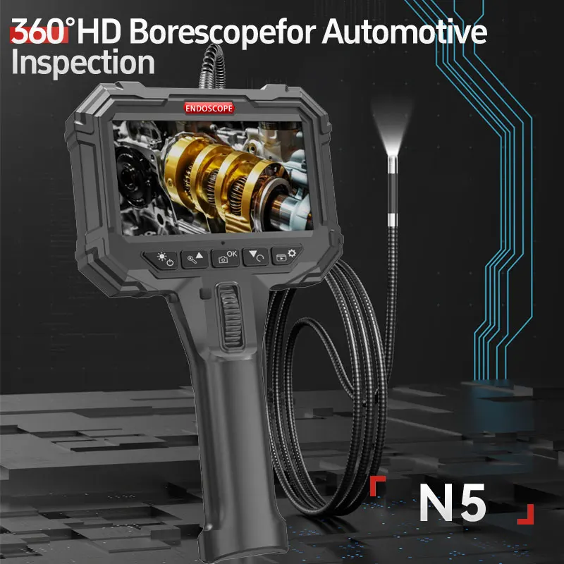 Ralcam Endoscope Camera with Light, Endoscope Camera with 210° Movable Head,  5 Inch HD Screen, 1-6M Cable for Car and Home