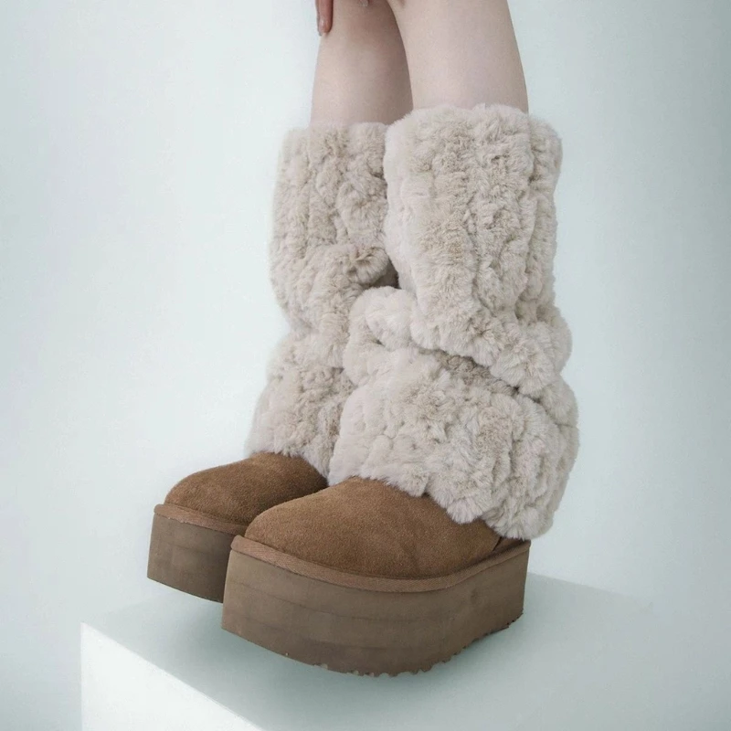 Fuzzy Faux Furs Leg Warmers Furs Long Cuffs Cover Has Elastic Pair Carnivals Boot Cover JK Uniform