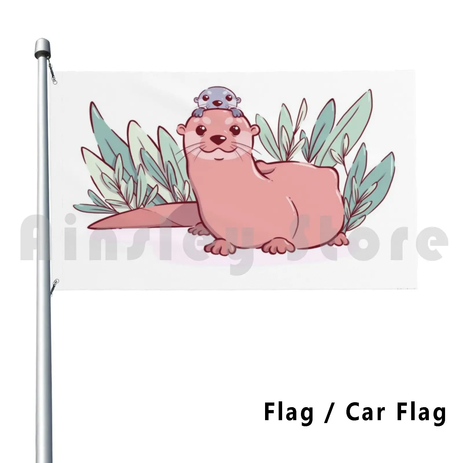 Otter Mother Flag Car Flag Funny Otter River Otter Giant Otter Mum Mother Mom Baby Pastel Pink Purple