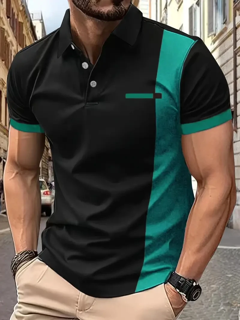 

Summer Fashion Striped Polo T-Shirt Casual Men's Shirt Breathable Golf Oversized Short Sleeved Sports Top Trend Streetwear